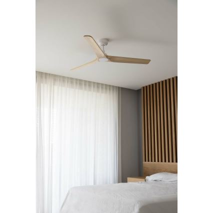 FARO 33810WT - Wentylator sufitowy HEYWOOD L drewno/biały śr. 132 cm Wi-Fi Tuya + pilot zdalnego sterowania