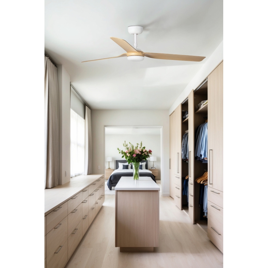 FARO 33816WT - Wentylator sufitowy PUNT M brązowy/biały śr. 132 cm Wi-Fi Tuya + pilot zdalnego sterowania