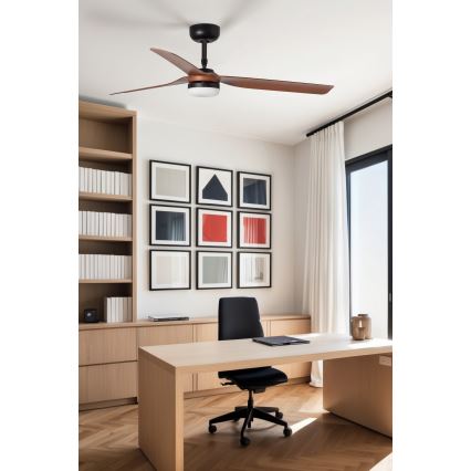 FARO 33817WT1S - ściemnialny wentylator sufitowy LED PUNT M LED/18W/230V 2700/3000/4000K śr. 132 cm brązowy/czarny Wi-Fi Tuya + pilot zdalnego sterowania