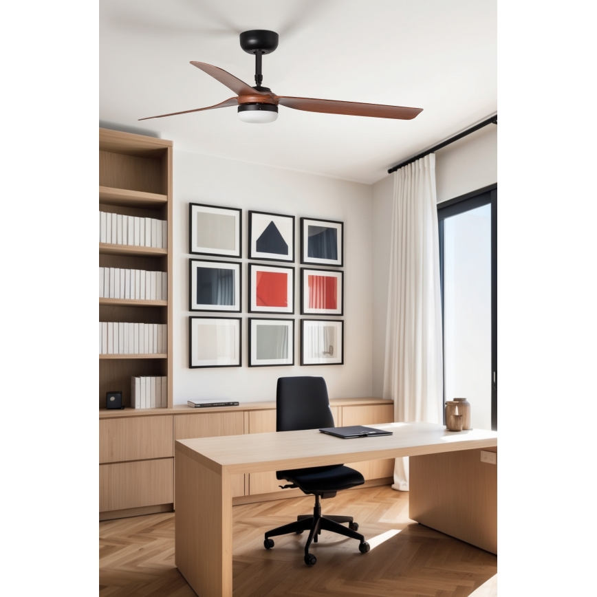 FARO 33817WT1S - ściemnialny wentylator sufitowy LED PUNT M LED/18W/230V 2700/3000/4000K śr. 132 cm brązowy/czarny Wi-Fi Tuya + pilot zdalnego sterowania