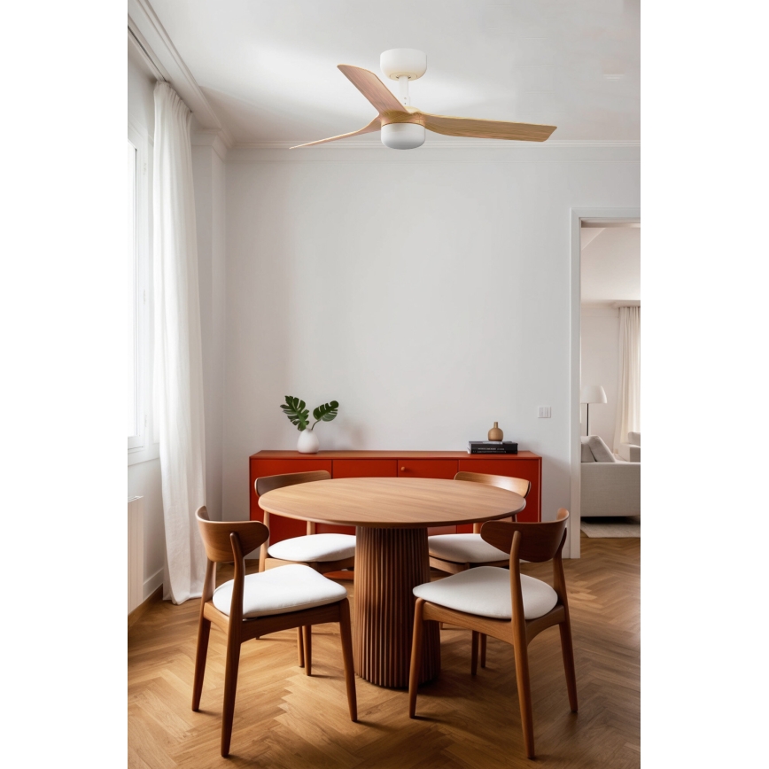 FARO 33821WT-1TW - LED Ściemnialny wentylator sufitowy MINI PUNT S LED/10W/230V 2700/4000/6000K brązowe/biały śr. 90 cm Wi-Fi Tuya + pilot zdalnego sterowania