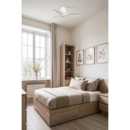 FARO 33826WT-1TW - ściemnialny sufitowy wentylator LED HEY TUB S LED/10W/230V 2700/3000/4000K, biały, średnica 90 cm, Wi-Fi Tuya + pilot zdalnego sterowania