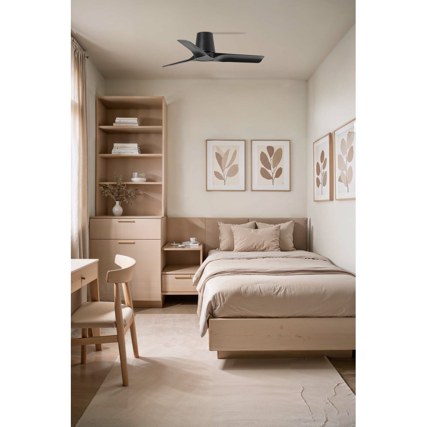 FARO 33827WT - Wentylator sufitowy HEY TUB S czarny śr. 90 cm Wi-Fi Tuya + pilot zdalnego sterowania