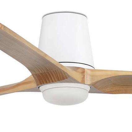 FARO 33838WT-1TW - LED Ściemnialny wentylator sufitowy HEYWOOD TUB L LED/10W/230V 2700/4000/6000K sosna/biały śr. 132 cm Wi-Fi Tuya + pilot zdalnego sterowania