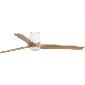 FARO 33838WT-1TW - Ściemnialny sufitowy wentylator LED HEYWOOD TUB L LED/10W/230V 2700/3000/4000K sosna/biały śr. 132 cm Wi-Fi Tuya + zdalne sterowanie