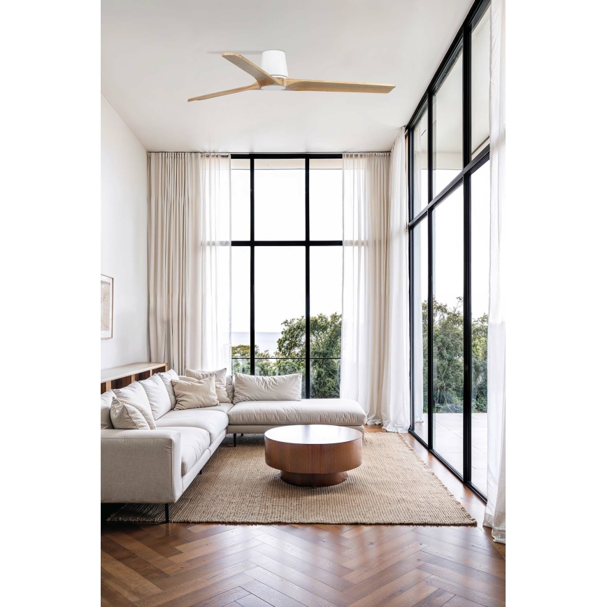 FARO 33838WT - Wentylator sufitowy HEYWOOD TUB L sosna/biały śr. 132 cm Wi-Fi Tuya + zdalne sterowanie