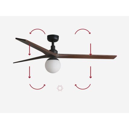 FARO 34276-11L - Wentylator sufitowy KLIM L 1xE27/15W/230V orzech/czarny śr. 150 cm + zdalne sterowanie