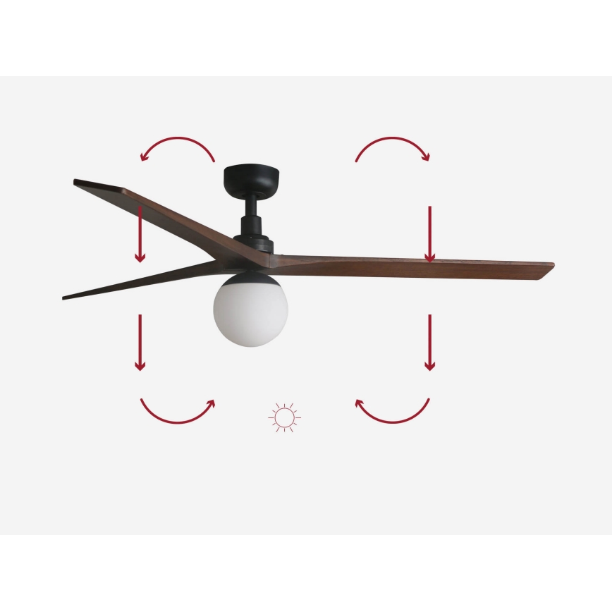FARO 34276-11L - Wentylator sufitowy KLIM L 1xE27/15W/230V orzech/czarny śr. 150 cm + zdalne sterowanie