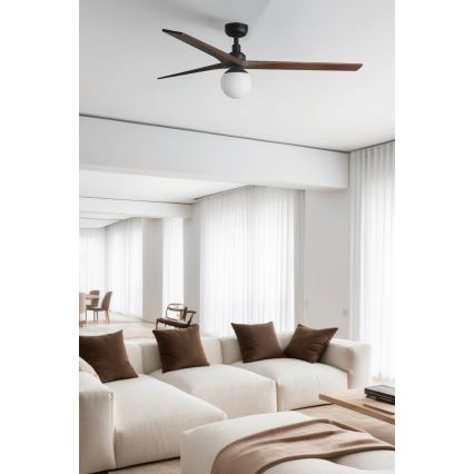 FARO 34276WT-11L - Wentylator sufitowy KLIM L 1xE27/15W/230V drewno/czarny śr. 150 cm Wi-Fi Tuya + pilot zdalnego sterowania
