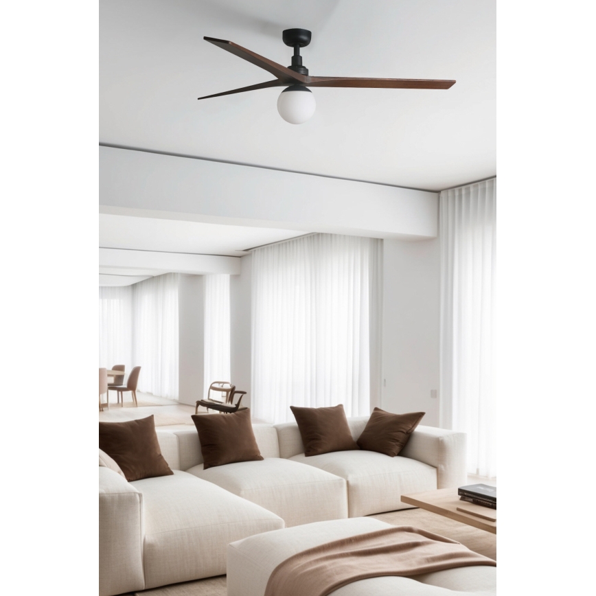FARO 34276WT-11L - Wentylator sufitowy KLIM L 1xE27/15W/230V drewno/czarny śr. 150 cm Wi-Fi Tuya + pilot zdalnego sterowania