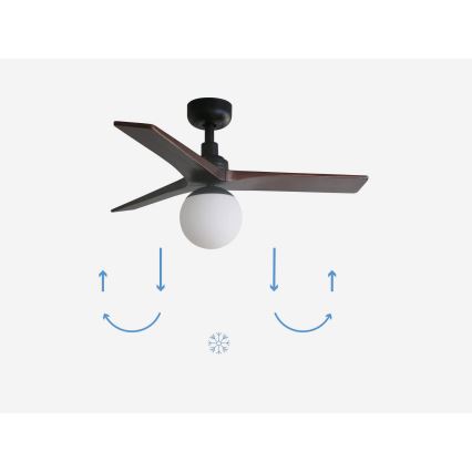 FARO 34278-11L - Wentylator sufitowy KLIM S 1xE27/15W/230V drewno/czarny śr. 92,5 cm + pilot zdalnego sterowania