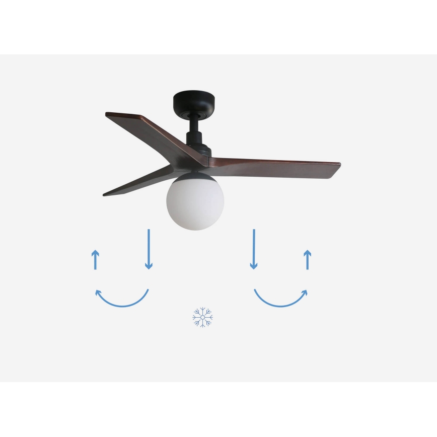 FARO 34278-11L - Wentylator sufitowy KLIM S 1xE27/15W/230V drewno/czarny śr. 92,5 cm + pilot zdalnego sterowania