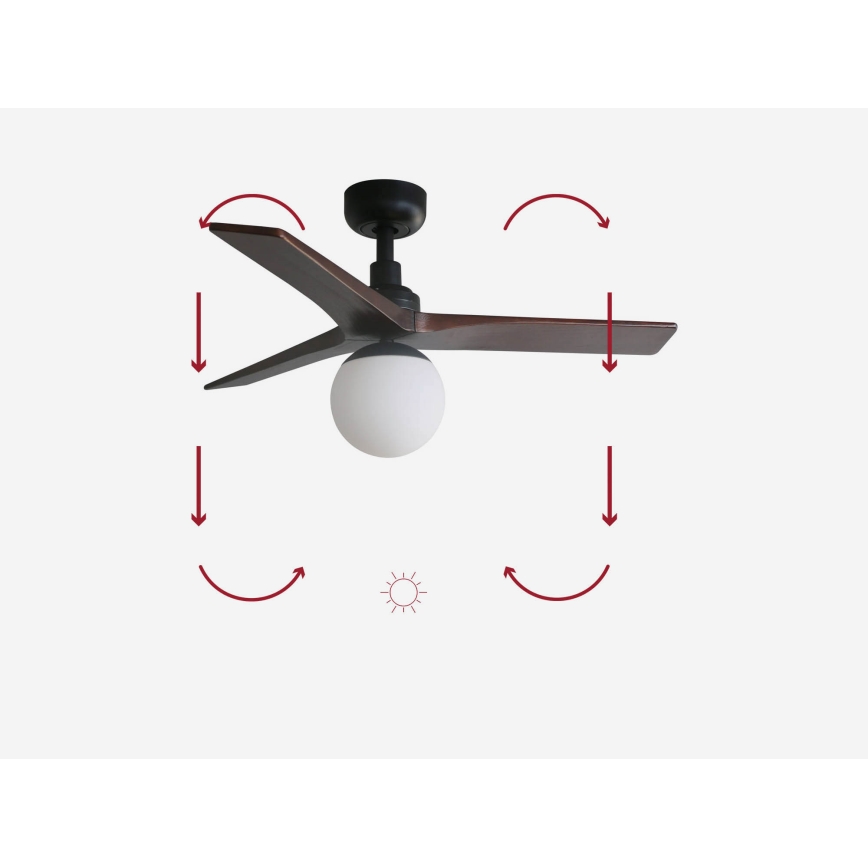 FARO 34278-11L - Wentylator sufitowy KLIM S 1xE27/15W/230V drewno/czarny śr. 92,5 cm + pilot zdalnego sterowania