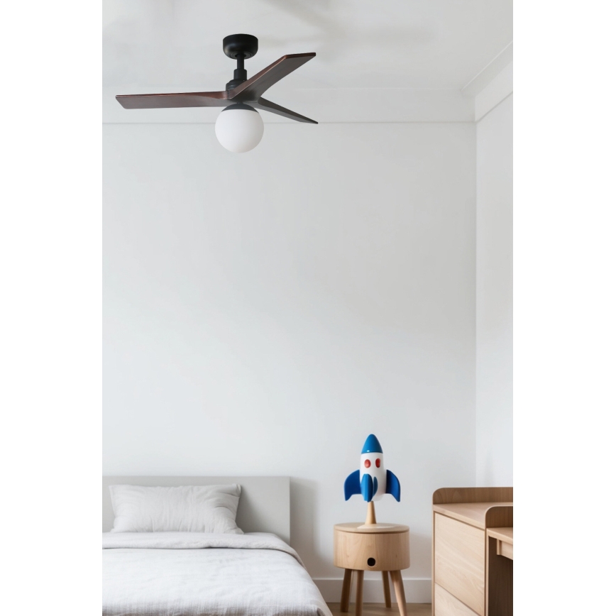 FARO 34278WT-11L - Wentylator sufitowy KLIM S 1xE27/15W/230V orzech/czarny śr. 92,5 cm Wi-Fi Tuya + zdalne sterowanie