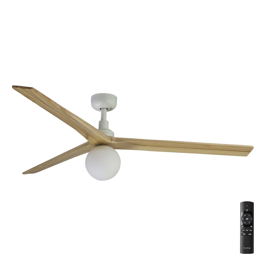 FARO 34279-11L - Wentylator sufitowy KLIM L 1xE27/15W/230V dąb/biały śr. 150 cm + zdalne sterowanie