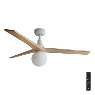 FARO 34280-11L - Wentylator sufitowy KLIM M 1xE27/15W/230V drewno/biały śr. 125 cm + zdalne sterowanie