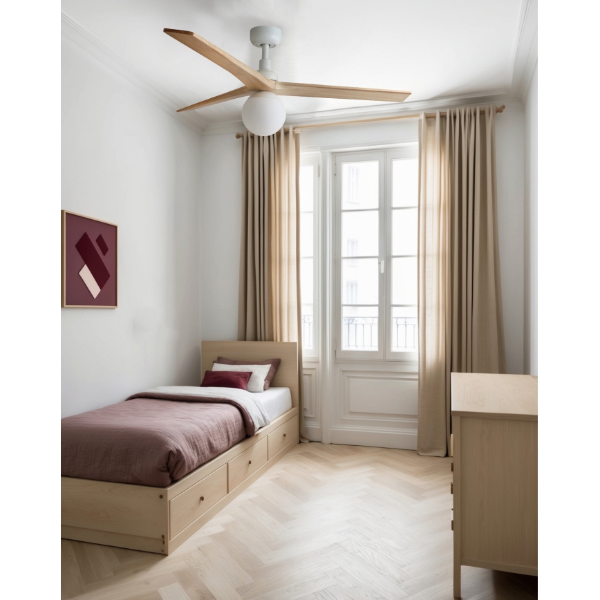 FARO 34280WT-11L - Wentylator sufitowy KLIM M 1xE27/15W/230V drewno/biały śr. 125 cm Wi-Fi Tuya + pilot zdalnego sterowania