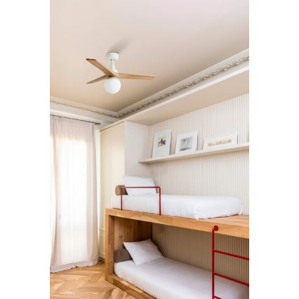 FARO 34281-11L - Wentylator sufitowy KLIM S 1xE27/15W/230V drewno/białe śr. 92,5 cm + pilot zdalnego sterowania