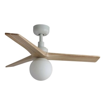 FARO 34281WT-11L - Wentylator sufitowy KLIM S 1xE27/15W/230V drewno/biały śr. 92,5 cm Wi-Fi Tuya + pilot zdalnego sterowania