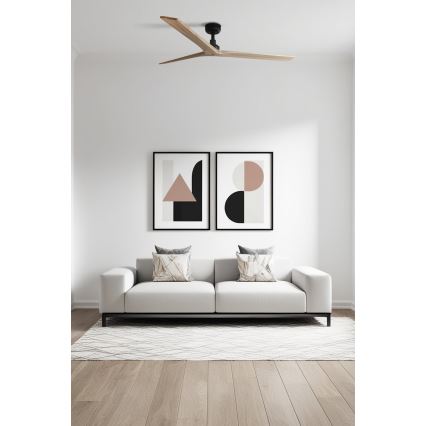 FARO 34282 - Wentylator sufitowy KLIM L sosna/czarny śr. 150 cm + zdalne sterowanie