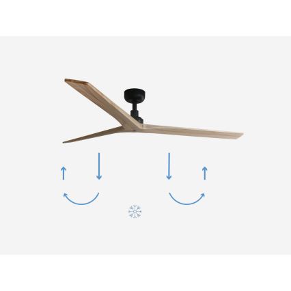 FARO 34282 - Wentylator sufitowy KLIM L sosna/czarny śr. 150 cm + zdalne sterowanie