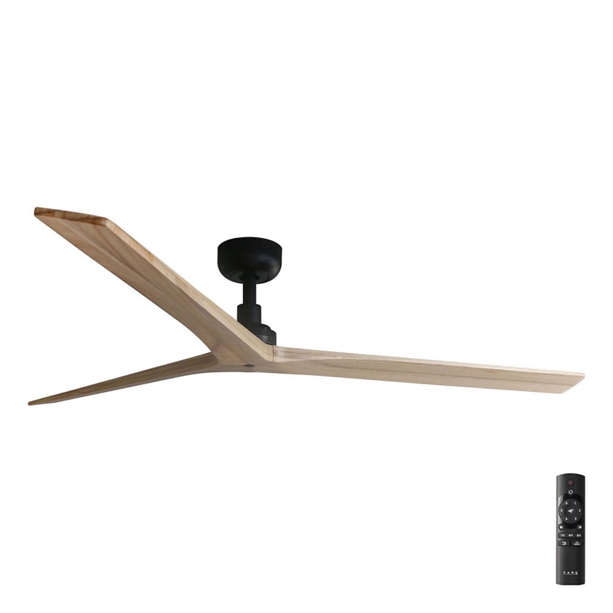 FARO 34282 - Wentylator sufitowy KLIM L sosna/czarny śr. 150 cm + zdalne sterowanie