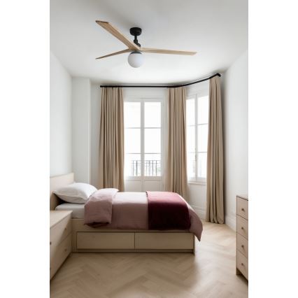 FARO 34282WT-11L - Wentylator sufitowy KLIM L 1xE27/15W/230V sosna/czarny śr. 150 cm Wi-Fi Tuya + zdalne sterowanie