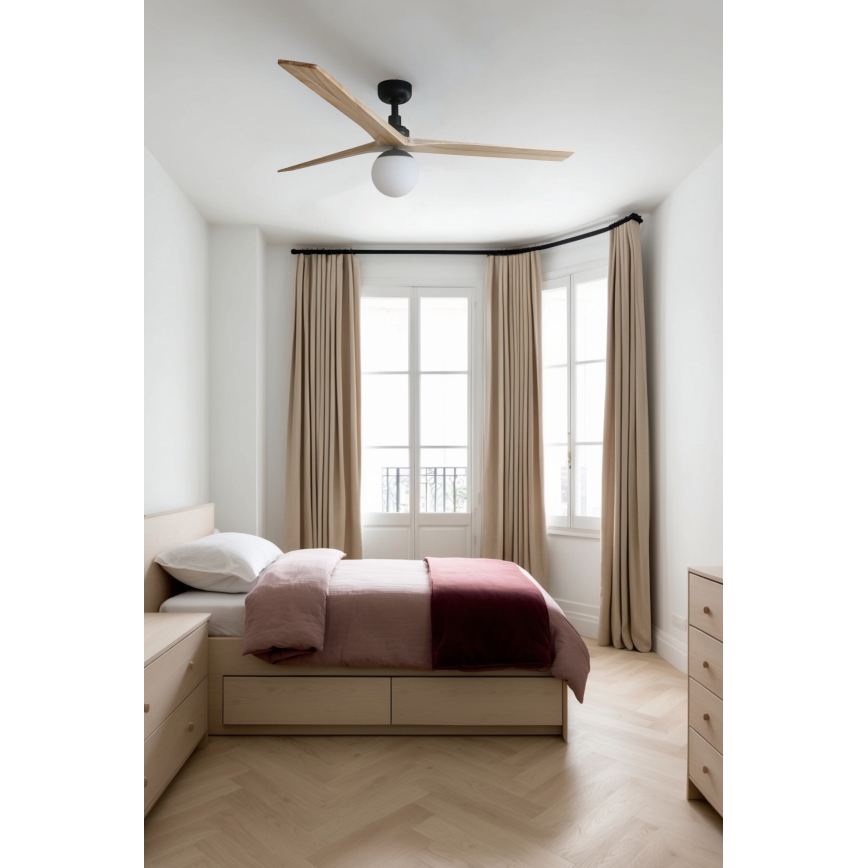 FARO 34282WT-11L - Wentylator sufitowy KLIM L 1xE27/15W/230V sosna/czarny śr. 150 cm Wi-Fi Tuya + zdalne sterowanie