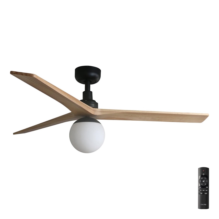 FARO 34283-11L - Wentylator sufitowy KLIM M 1xE27/15W/230V sosna/czarny śr. 125 cm + zdalne sterowanie