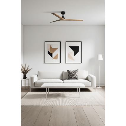 FARO 34283 - Wentylator sufitowy KLIM M sosna/czarny śr. 125 cm + zdalne sterowanie