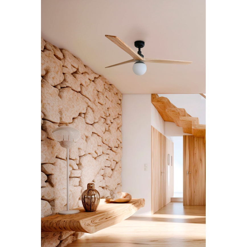 FARO 34283WT-11L - Wentylator sufitowy KLIM M 1xE27/15W/230V drewno/czarny śr. 125 cm Wi-Fi Tuya + pilot zdalnego sterowania