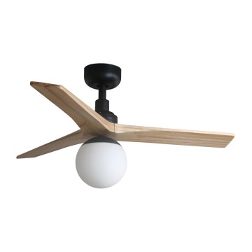 FARO 34284-11L - Wentylator sufitowy KLIM S 1xE27/15W/230V drewno/czarne śr. 92,5 cm + Pilot zdalnego sterowania