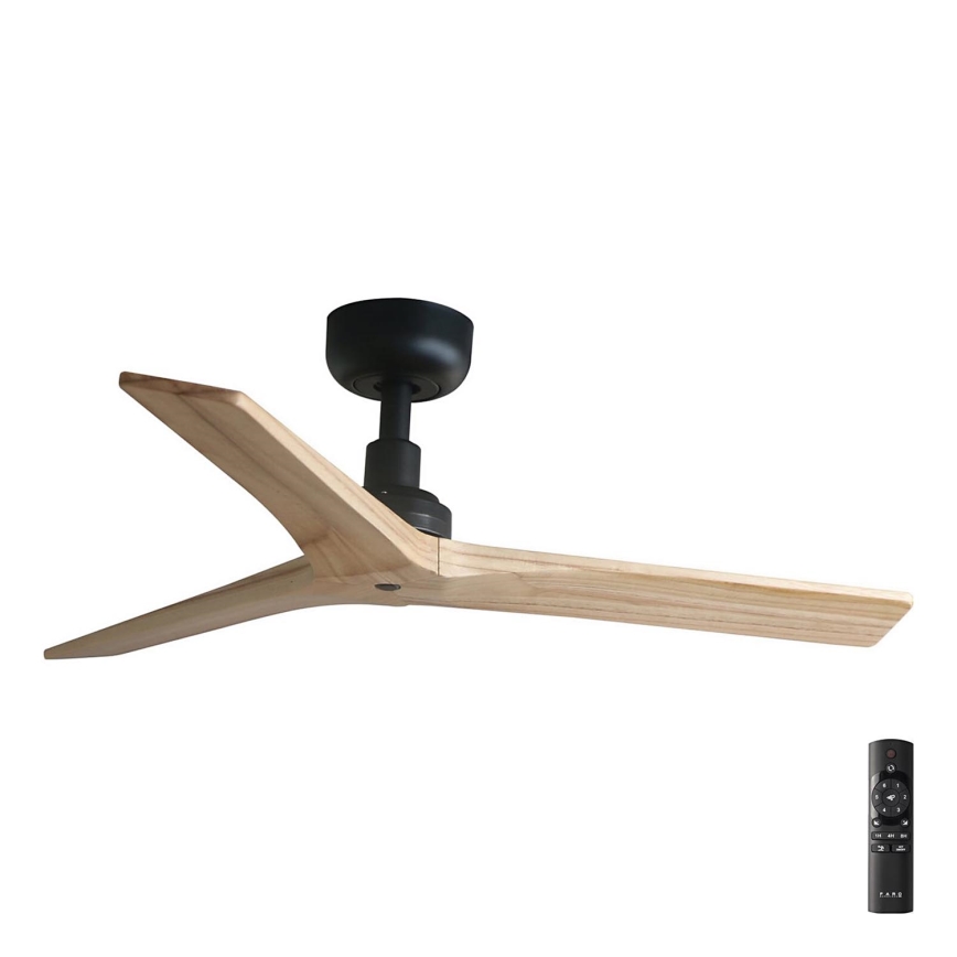 FARO 34284 - Wentylator sufitowy KLIM S sosna/czarny śr. 92,5 cm + zdalne sterowanie
