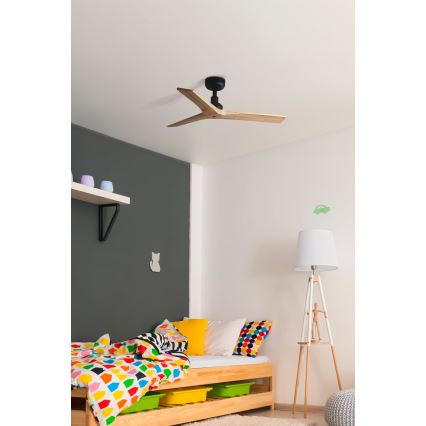 FARO 34284WP - Wentylator sufitowy KLIM S sosna/czarny śr. 92,5 cm SMART + zdalne sterowanie