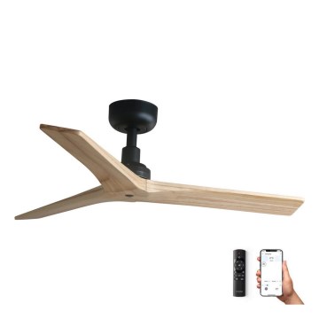 FARO 34284WP - Wentylator sufitowy KLIM S sosna/czarny śr. 92,5 cm SMART + zdalne sterowanie