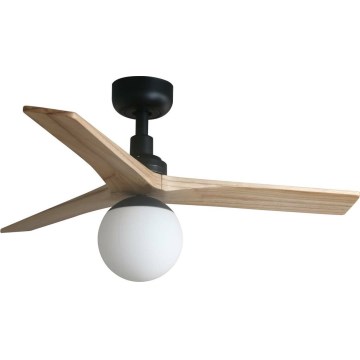FARO 34284WT-11L - Wentylator sufitowy KLIM S 1xE27/15W/230V sosna/czarny śr. 92,5 cm Wi-Fi Tuya + pilot zdalnego sterowania