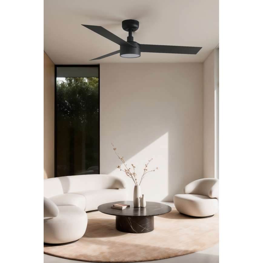 FARO 34289WT1S - Ściemnialny sufitowy wentylator CRUISER S z LED/18W/230V 2700/3000/4000K śr. 106 cm czarny Wi-Fi Tuya + pilot zdalnego sterowania