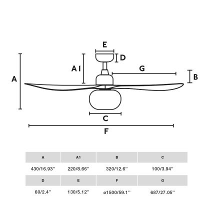 FARO 34360WT-11L - Wentylator sufitowy OUTWOOD L 1xE27/15W/230V brązowy/czarny d. 150 cm Wi-Fi Tuya IP44 + pilot