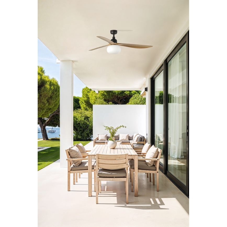 FARO 34360WT-11L - Wentylator sufitowy OUTWOOD L 1xE27/15W/230V brązowy/czarny śr. 150 cm Wi-Fi Tuya IP44 + zdalne sterowanie