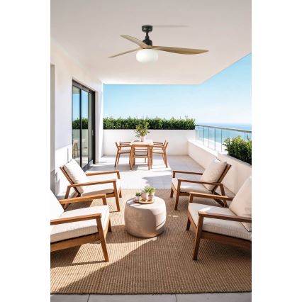 FARO 34360WT-11L - Wentylator sufitowy OUTWOOD L 1x E27/15W/230V brązowy/czarny Ø 150 cm Wi-Fi Tuya IP44 + pilot zdalnego sterowania