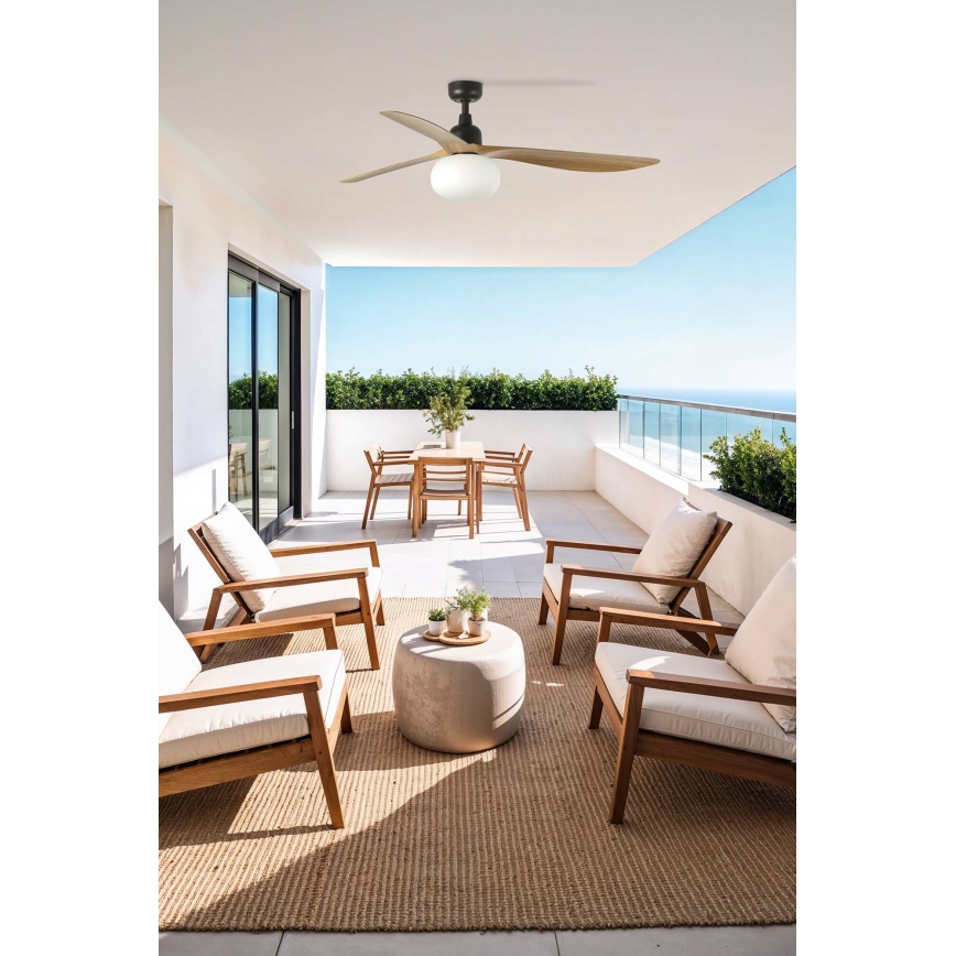 FARO 34360WT-11L - Wentylator sufitowy OUTWOOD L 1x E27/15W/230V brązowy/czarny Ø 150 cm Wi-Fi Tuya IP44 + pilot zdalnego sterowania