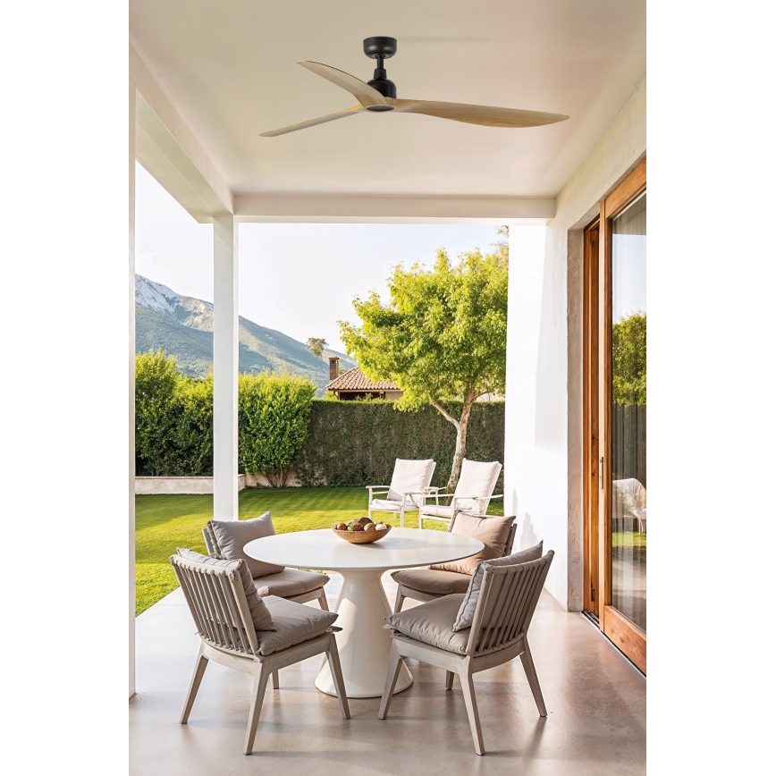 FARO 34360WT - Wentylator sufitowy OUTWOOD L brązowy/czarny śr. 150 cm Wi-Fi Tuya IP44 + zdalne sterowanie