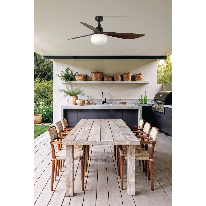 FARO 34362WT-11L - Wentylator sufitowy OUTWOOD L 1xE27/15W/230V brązowy/czarny śr. 150 cm Wi-Fi Tuya IP44 + zdalne sterowanie