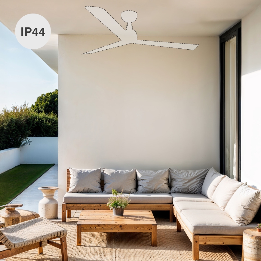 FARO 34362WT-11L - Wentylator sufitowy OUTWOOD L 1xE27/15W/230V brązowy/czarny śr. 150 cm Wi-Fi Tuya IP44 + zdalne sterowanie