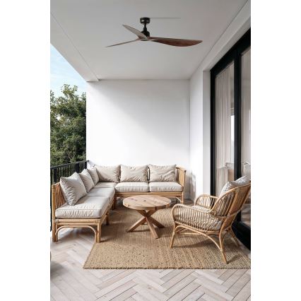 FARO 34362WT - Wentylator sufitowy OUTWOOD L brązowy/czarny śr. 150 cm Wi-Fi Tuya IP44 + zdalne sterowanie