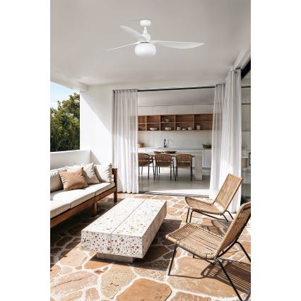 FARO 34363WT-11L - Wentylator sufitowy OUTWOOD L 1xE27/15W/230V biały, średnica 150 cm, Wi-Fi Tuya, IP44 + zdalne sterowanie