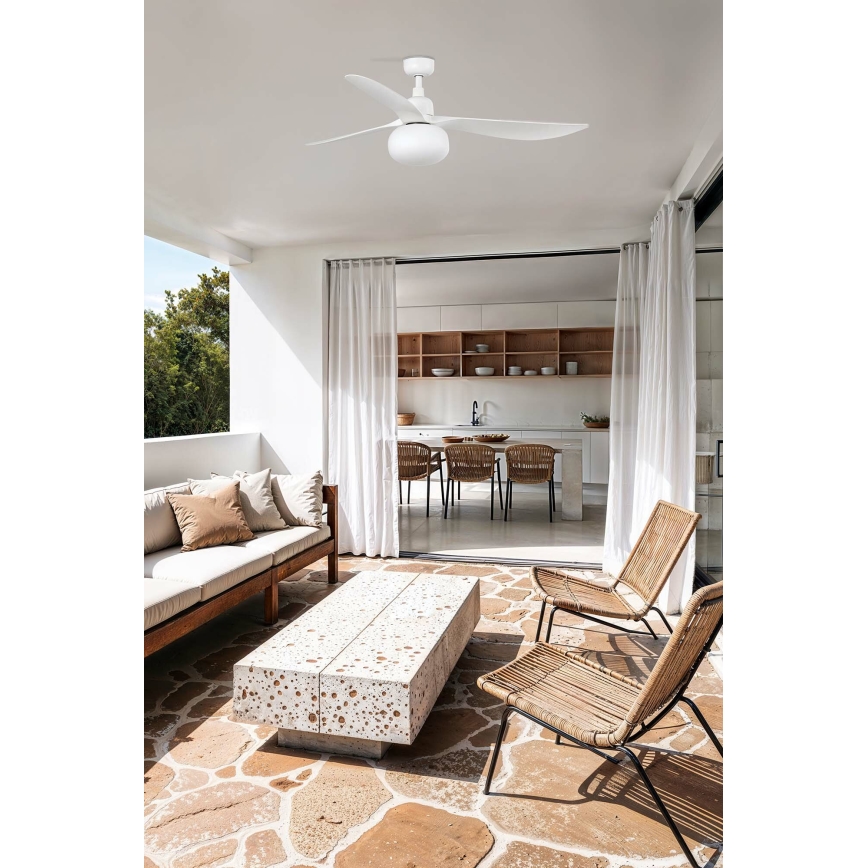 FARO 34363WT-11L - Wentylator sufitowy OUTWOOD L 1xE27/15W/230V biały, średnica 150 cm, Wi-Fi Tuya, IP44 + zdalne sterowanie