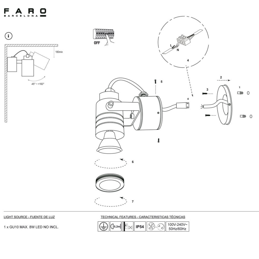 FARO 70260 - Kinkiet zewnętrzny LIT 1xGU10/8W/230V IP54