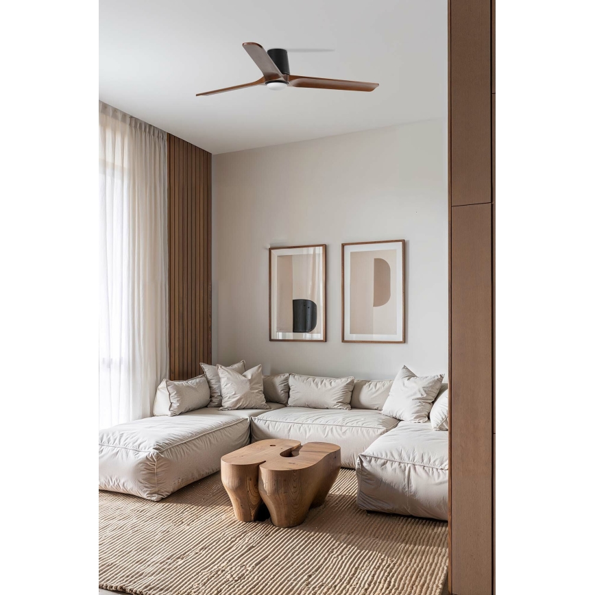 FARO 33839WT-1TW - LED Ściemnialny wentylator sufitowy HEYWOOD TUB L LED/10W/230V 2700/4000/6000K sosna/czarny śr. 132 cm Wi-Fi Tuya + pilot zdalnego sterowania