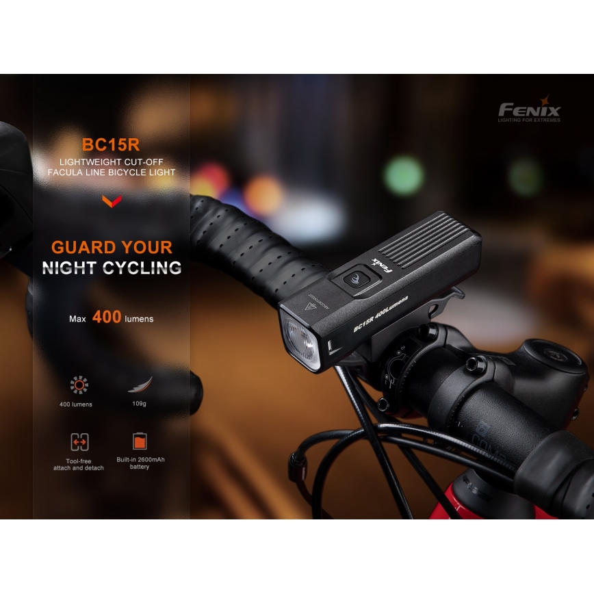 Fenix BC15R - LED Ściemnialna akumulatorowa lampa rowerowa LED/USB IP66 400 błyszcz. 31,5 h 2600 mAh